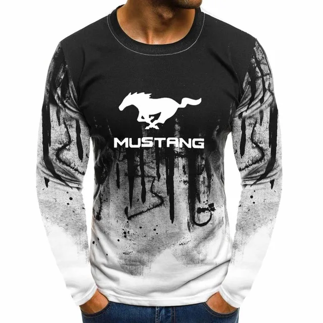 Gradient O neck pullover Sweatshirts Mustang Car Logo Printed Casual Cotton Men Hoodies Hip Hop Harajuku Clothing T | Автомобили и