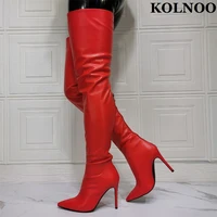 kolnoo new classic handmade ladies high heel over knee boots wedding prom party sexy thigh high boots evening club fashion shoes