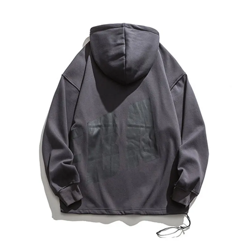 

Japan Style Plush Warm Casual Hooded Letter Print Autumn Winter Loose Men Hoodies Sweatshirts Hip Hop Pullover Sport Streetwear