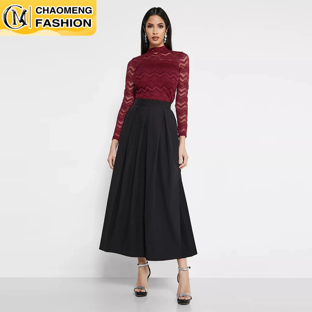 

Faldas Largas Mujer Pleated A Line Long Skirt Abayas For Women Maxi Vestidos Jupe Longue Femme Musulman Elegant Modest Clothing