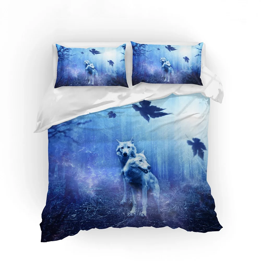 Таинственный лес пододеяльник волк пара постельных принадлежностей листья