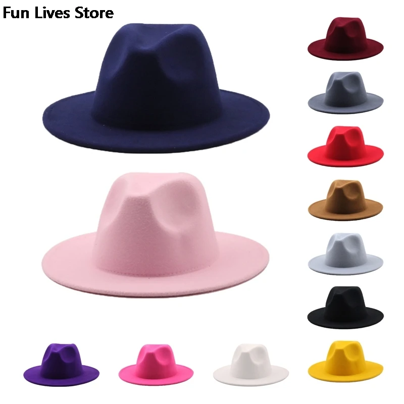 

Women Men Fedora Hat Classic Wool Wide Brim Caps Winter Derby Wedding Church Jazz Hats Vintage Chapeau Elegant Formal Panama