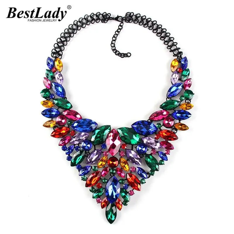 

Best lady Color Hot Crystal Gem Luxury Bridal V Shaped Rhinestone Wedding Maxi Statement Necklace Collar Necklace &Pendants0120