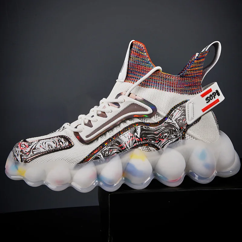 

2021 Winter Street Style Breathable Men's Chunky Sneakers Cushioning Bubble Sole Adult Men's Sport Basketball Shoes