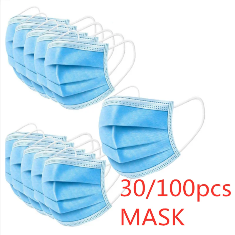 30/100 шт. Антивирусная маска для рта одноразовая защита 3 слойный фильтр