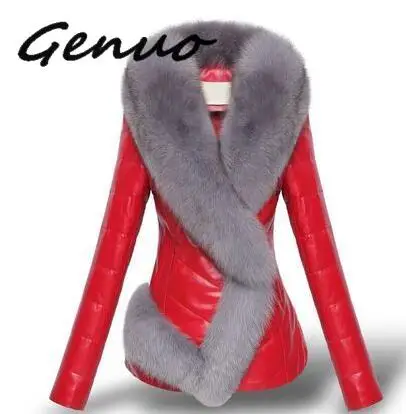 Женская кожаная куртка большого размера с воротником из искусственного меха