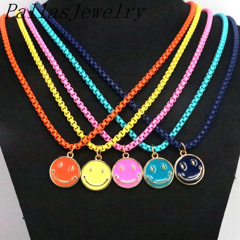 

5Pcs New Arrival Fashion Smile Charm Necklaces for Women Girls Smiley Face Pendant Happy Statement Chain Jewelry Gifts