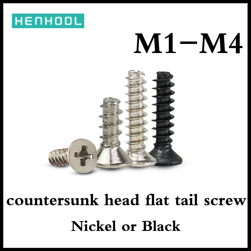 

Small Screw Cross countersunk head flat tail self-tapping screw Nickel plated black Electronic screw M1.2M1.4M1.5M1.7M2.3M3M4.