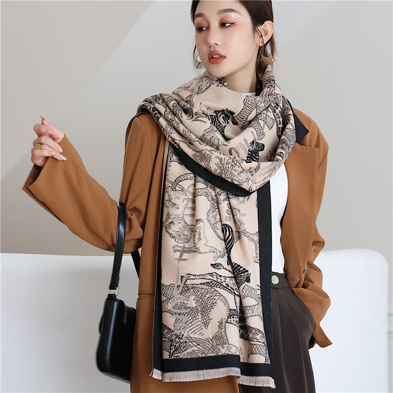 

Luxury Print Cashmere Scarf for Women Winter Warm Pashimina Neckerchief Bufanda Shawl Female Foulard Echarpe Muffler Poncho 2021