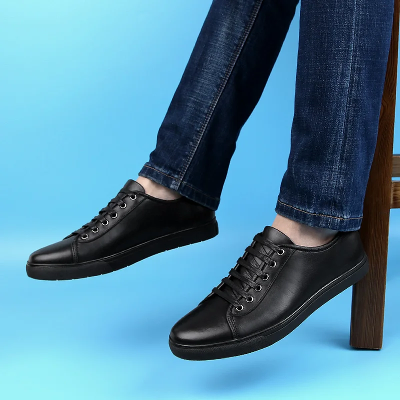 Men genuine Leather Shoes Lace-up Young Casual outdoor summer hole breathable Trend Sneakers Mens Loafers shoes L5 | Обувь