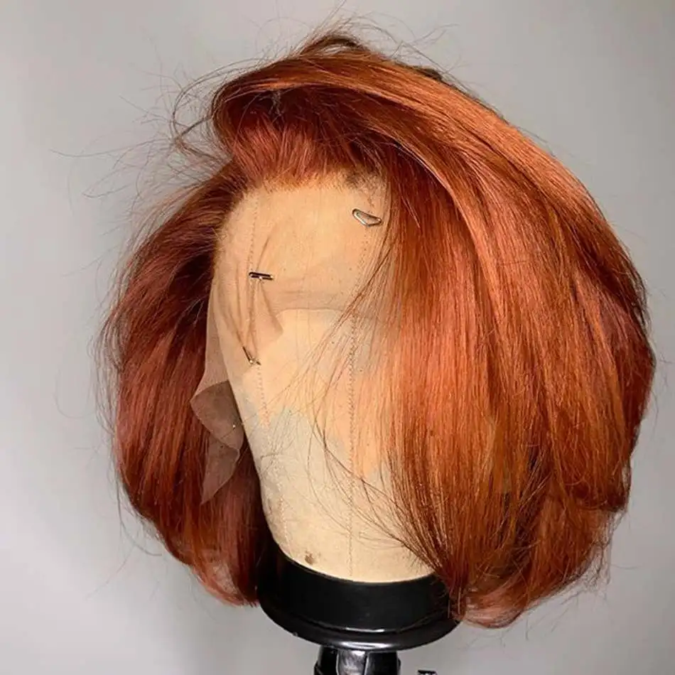Короткий парик из человеческих волос 13x6 короткий имбирного парика для лета