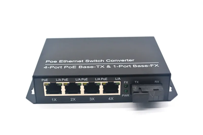 100 м один оптический порт четыре порта Ethernet POE медиа конвертер одиночный режим