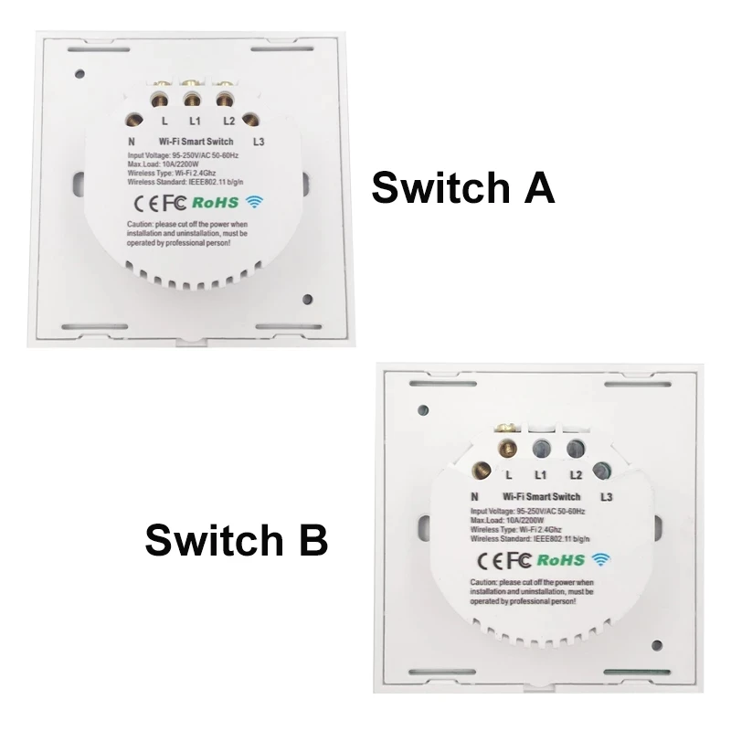 ASEER 2pcs WiFi Smart Switch US 1 2 3 4Gang Way Glass Wall Touch Switches Tuya or eWeLink APP Remote Control Alexa Google Home |