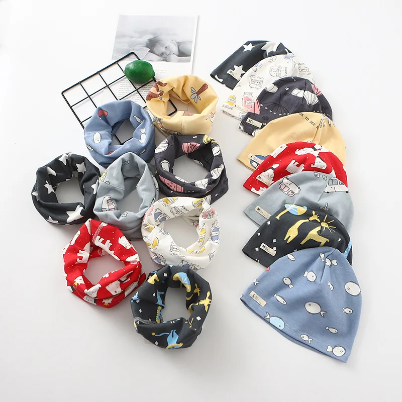 Комплекты шапок с круглым воротником и принтом в полоску для маленьких мальчиков девочек Шарфы шапочки