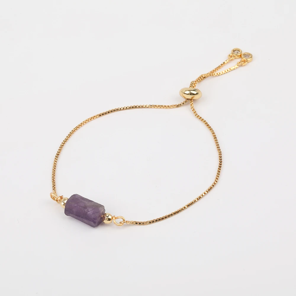 

10Pcs/Lot Natural Amethysts Quartz Nugget Beads Cord Knotted Adjustable Bracelet Women Gold Chains Tennis Bracelet Wholesales