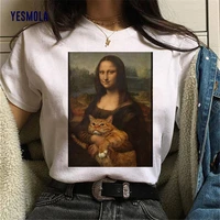 yesmola harajuku aesthetic tshirt women mona lisa spoof personality oil painting tops vintage 90s female t shirt