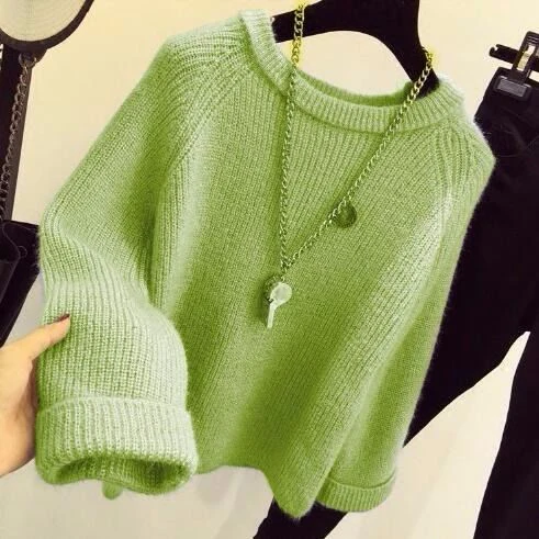 

Loose Knitted Round Neck Sweater Women Simple Fashion Small Fresh Style Elastic Solid Bottoming Sweater Pullover Female Spring