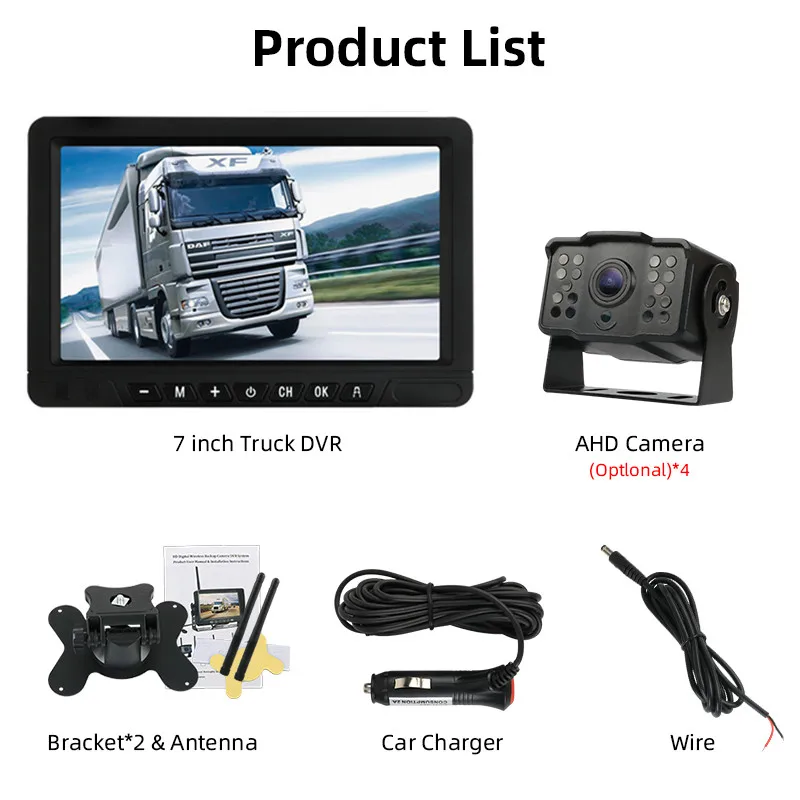 

Jansite Recorder Car DVR Camera 720P Digital wireless Vehicle monitor Loop Recording 3 cameras Night Vision for Truck BUS Pickup