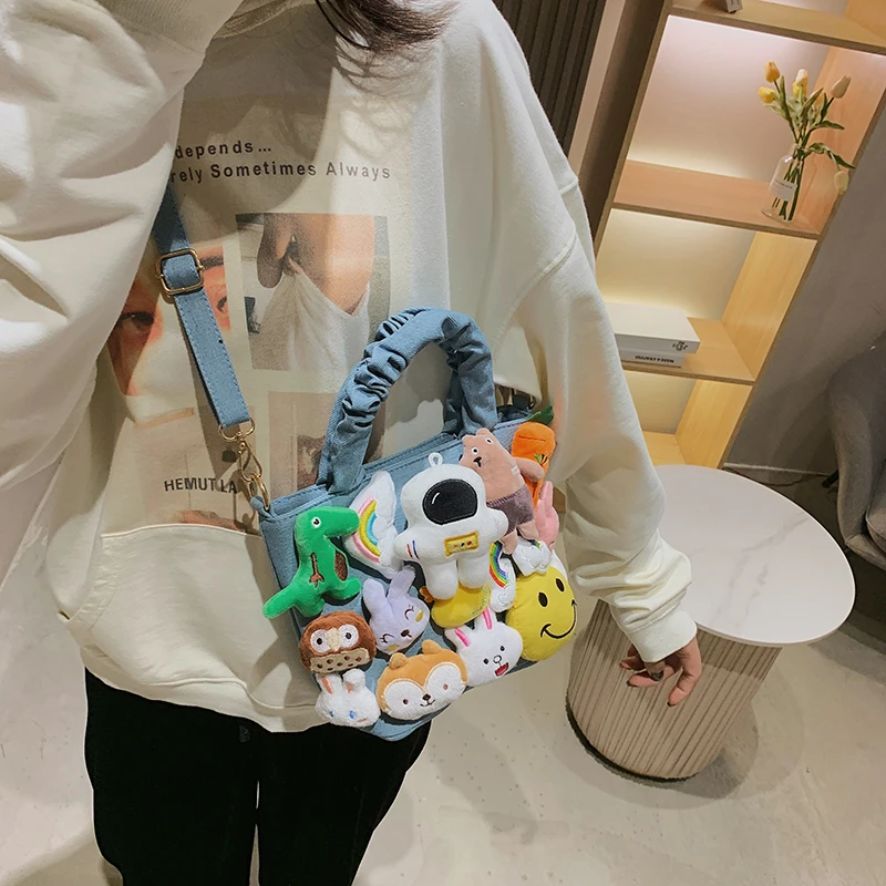 Cartoon Casual Tote Bags for Women 2023 New Cute Doll Messenger Bag Bucket Fashion Handbags Canvas Party Shoulder Bag Ladies