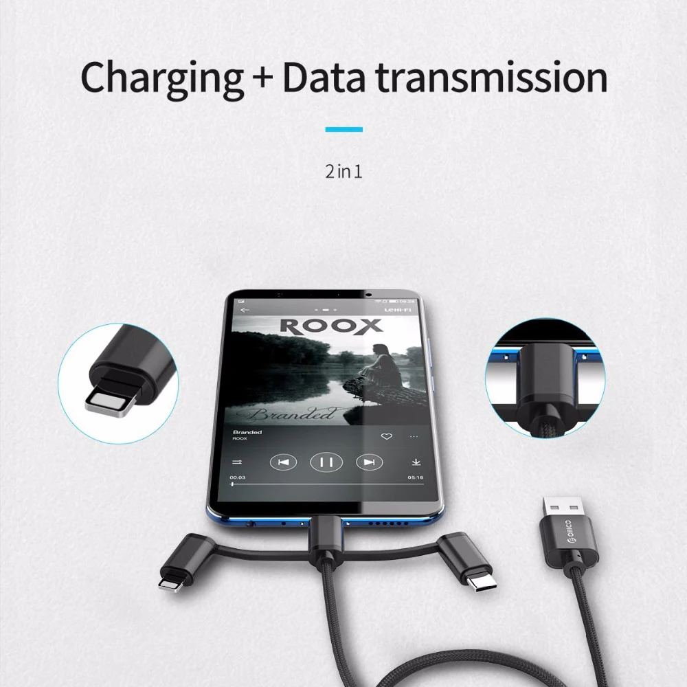 ORICO HT3 все в одном USB кабель A для освещения/Micro B/Type C зарядки iPhone Samsung Huawei P20