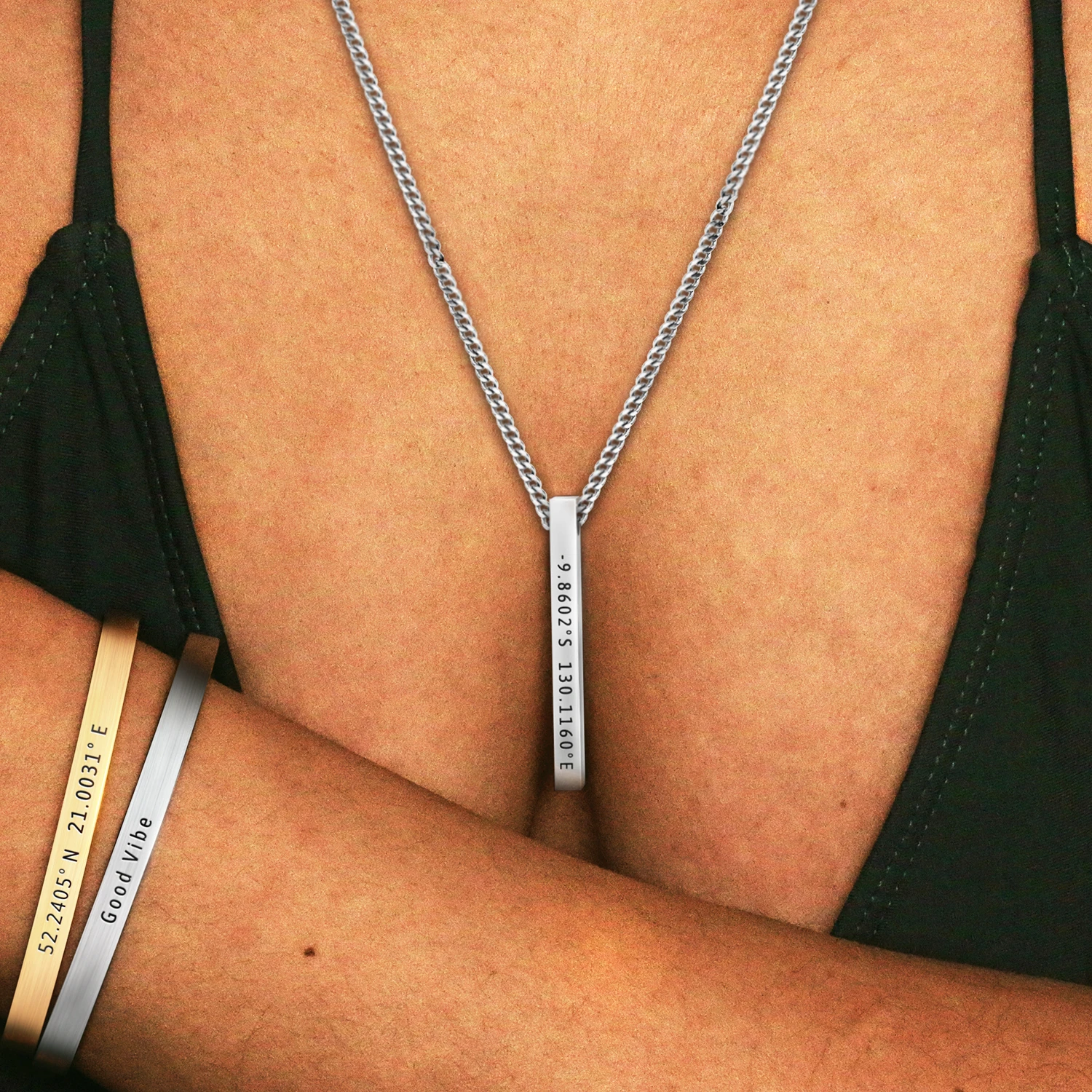 Ожерелье с гравировкой и браслет именем под заказ для мужчин женщин подарочный