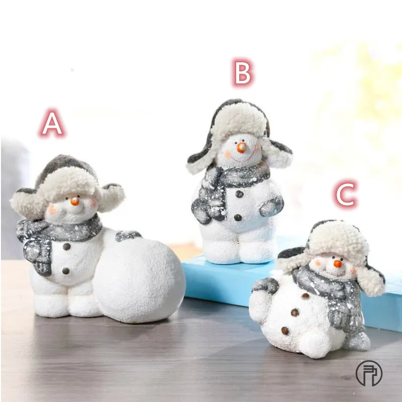 

1pcs Custom Nordic style set of three resin Christmas Snowman husband LED light decoration room home crafts ornaments