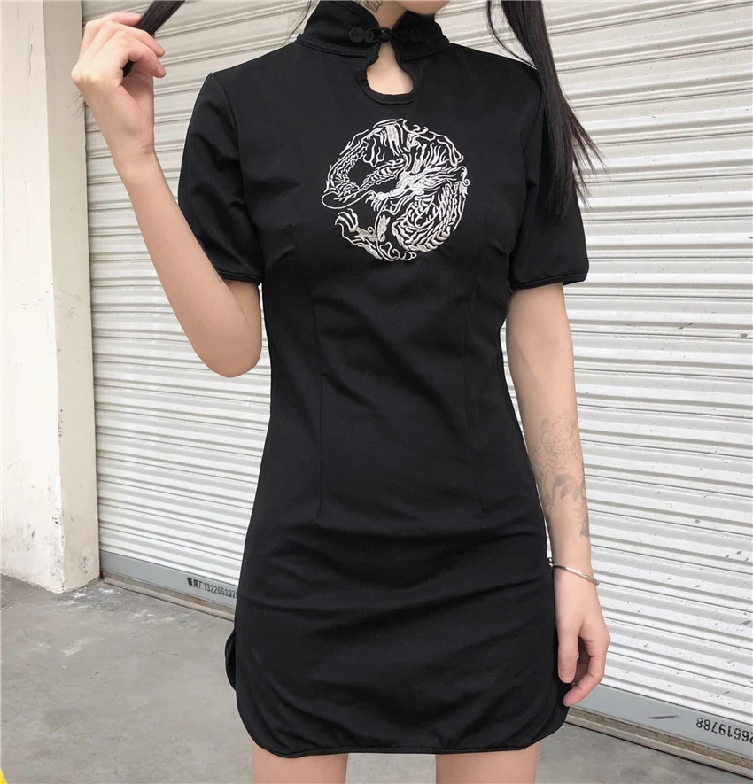 Вышивка Cheongsam китайское платье для женщин Повседневное Дракон вечерние Qipao Готический уличная Vestidos азиатская одежда Kawaii для девочек