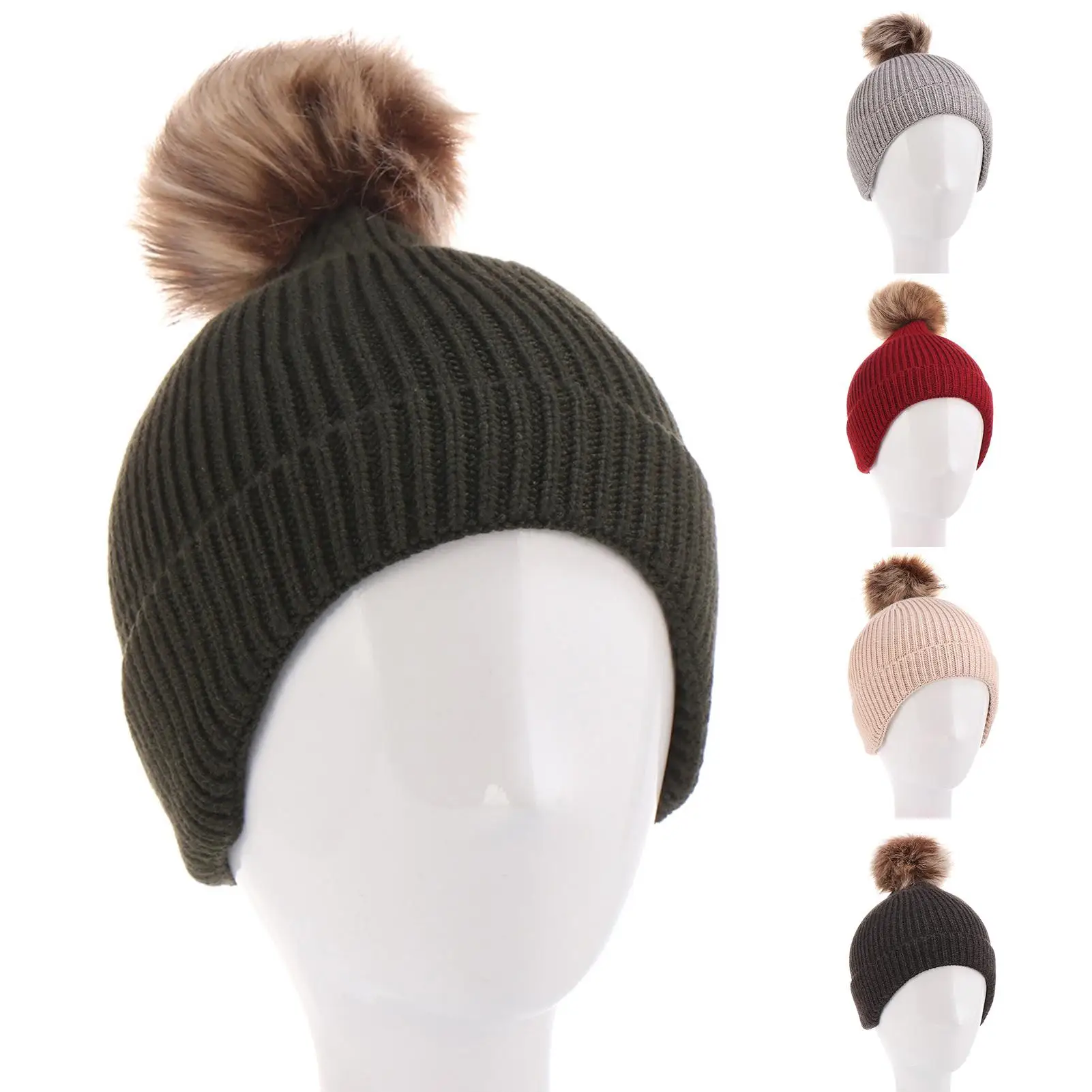 

Winter Hats Children Cute Solid Color Thick Warm Knitted Beanie Hat Pompom Skull Cap High quality Skullies Beanies 5 Colors