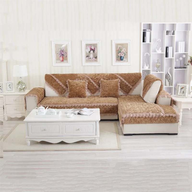 1 шт. толстый фланелевый чехол для дивана с кружевными краями нескользящий защита