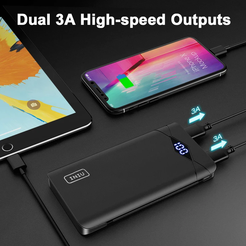 INIU 10000 мАч светодиодный внешний аккумулятор А 2 USB портативное зарядное устройство Внешний аккумулятор для Xiaomi Mi телефона