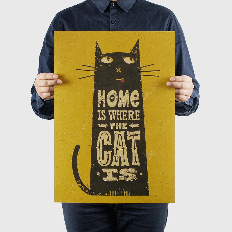 

AIMEER Hand-painted geometric graphics cat classic nostalgic retro kraft paper poster home decor painting wall stickers 51x36cm
