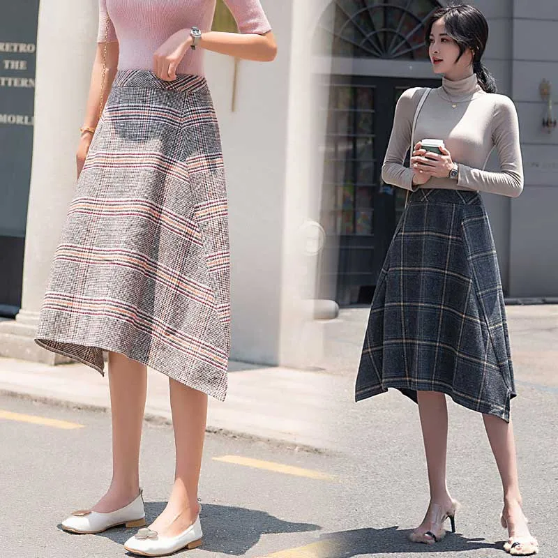 2020 женские зимние шерстяные юбки для девочек Для Шерстяное клетчатое элегантный