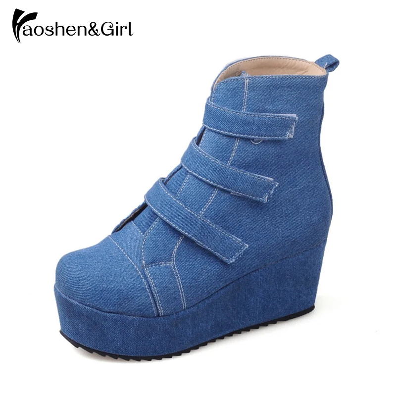 Haoshen&Girl Демисезонные ботильоны Женская Ковбойская обувь на танкетке 6 5 см ботинки