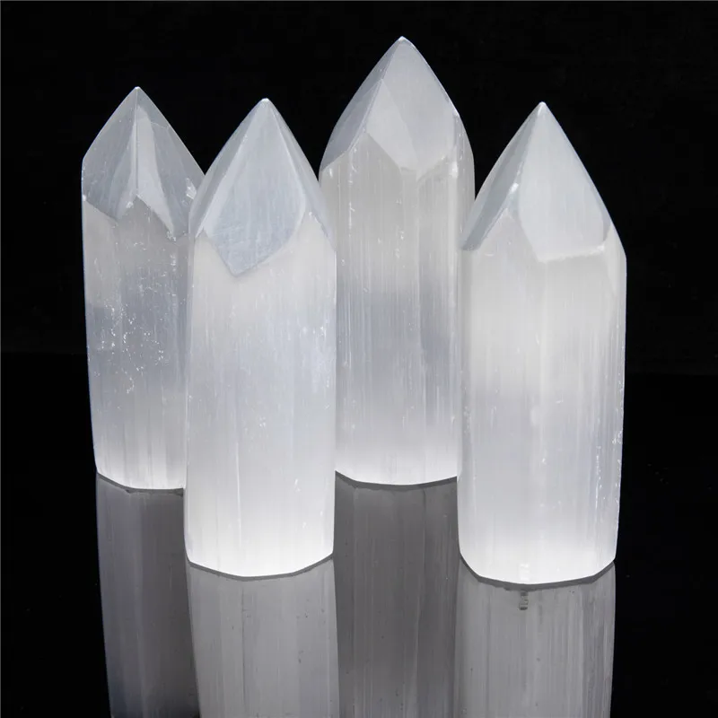 

1PC 50-90mm Natural White Gypsum Selenite Single Point Wand Carving Crystal Gemstone Reiki Chakra Healing Gift