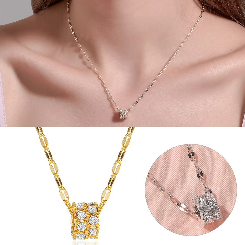 Колье с подвеской в виде Круга кристаллами для женщин стильная цепочка до ключиц