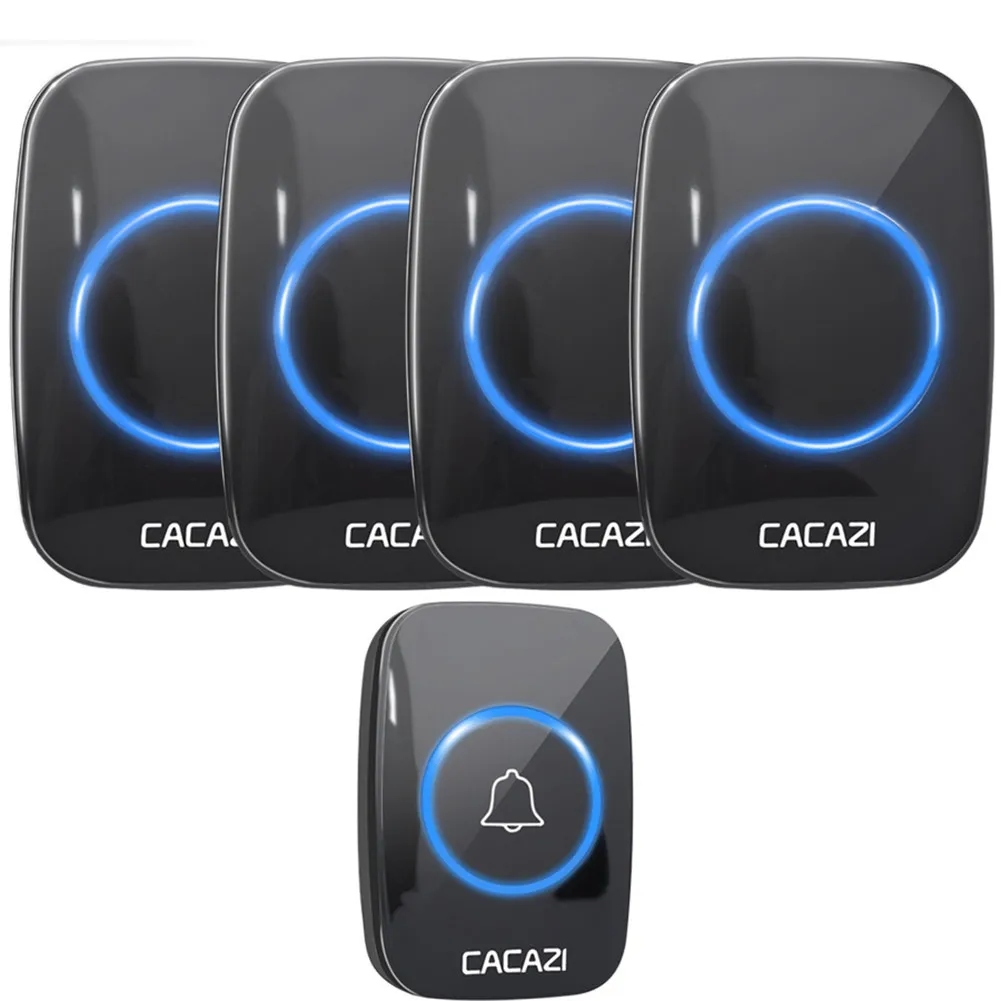 1 button 4 receiver CACAZI 60 Chime 110DB беспроводной дверной звонок Водонепроницаемый 300 м Пульт дистанционного управления ЕС вилка умный дверной звонок батарея 1 2 3 Кнопка 1 2 3 4 Приемник - Цвет: 1 button 4 receiver