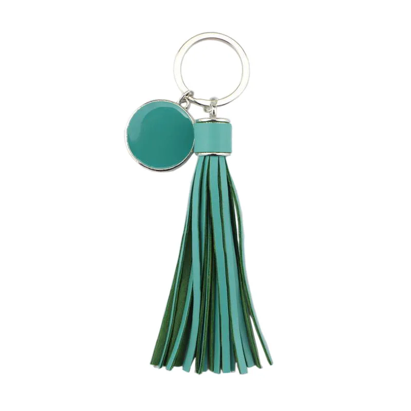 

Personalized Monogram Enamel Disc Leather Tassel Keychains for Women Bag Key Rings Accessories