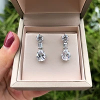 luxury 925 sterling silver earrings brilliant bridal engagement wedding jewelry elegant female dangle earring fine romantic gift