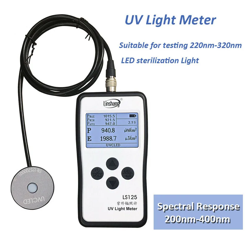 

Измеритель ультрафиолетового света Radiometer LS125 с зондом UVCLED для обнаружения интенсивности и энергии мощной светодиодной лампы 240-320 нм
