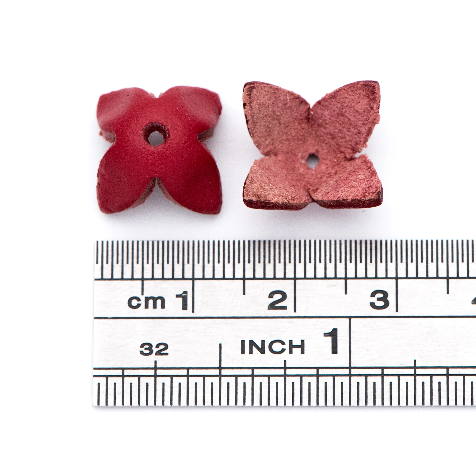 

10pcs Genuine Leather Flower Charms 14mm, Floral Bead Tassel Caps, DIY Earring Components, Red (FB-061-4)