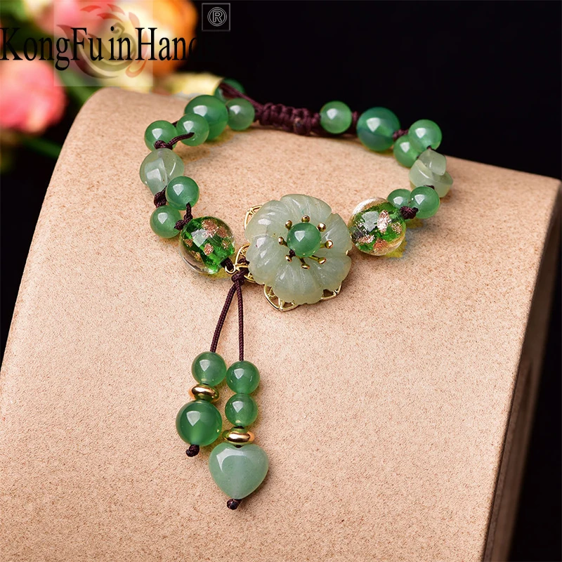 

Fashion Women Personality Retro Hand-Woven Bracelets Jewelry Green Elegant Accessories Ethnic Style Ladies Bracelet Adjustable