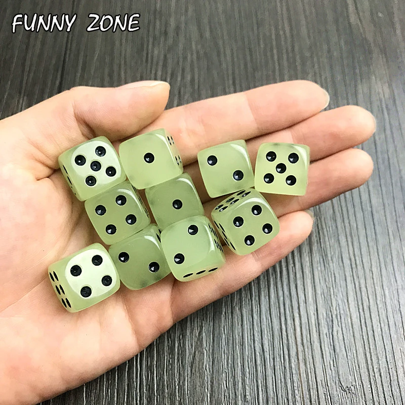 10Pcs Glow in the Dark Dice Cubes 6 Side 16mm Night Light luminous Toy Fun Board Game Entertainment|glow dark dice|game diceboard dice |