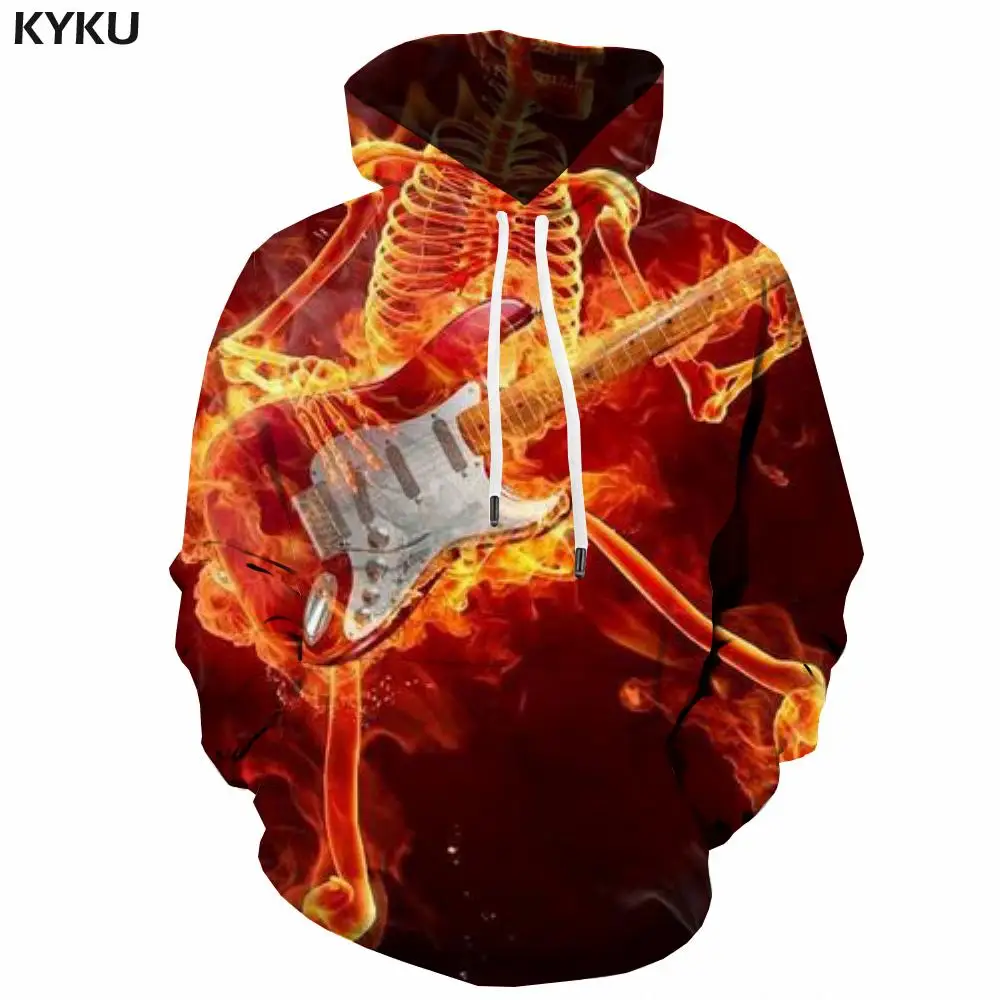 

KYKU 3d Hoodies Skull Sweatshirts men Flame Sweatshirt Printed Music 3d Printed Skeleton Hooded Casual Unisex Funny Pullover