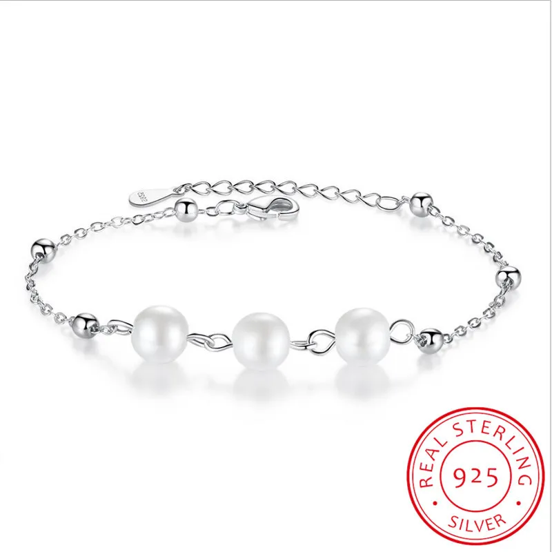 

925 Sterling Silver Charm Bracelet for Women Silver Beads Chain with Pearl Adjustable Bracelet Fine Jewelry Friendship Gift