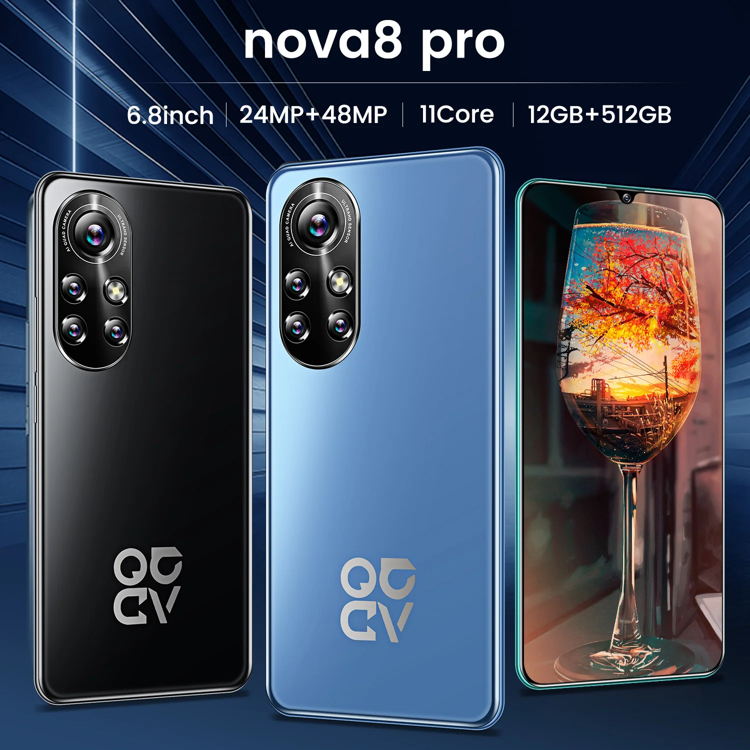 

2021 Nova8 Pro 6.8 Inch 6500mAh Qualcomm Snapdragon 888 Smartphone 8GB 512GB 10 Core HD+ 2280*3200 24+48MP Andriod 10 Cell Phone