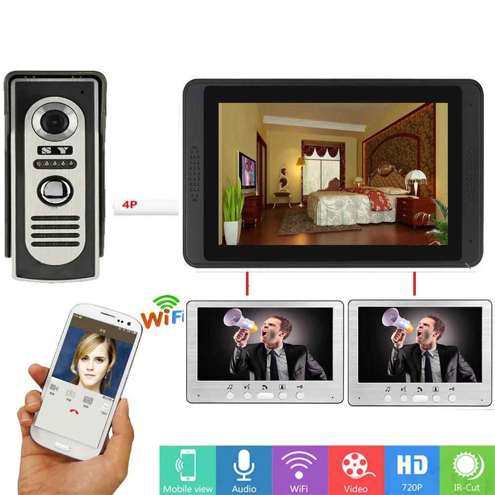 APP Control Video Intercom 7 Inch Monitor Wifi Wireless Door Phone Doorbell Visual Camera System SD Recording | Безопасность и