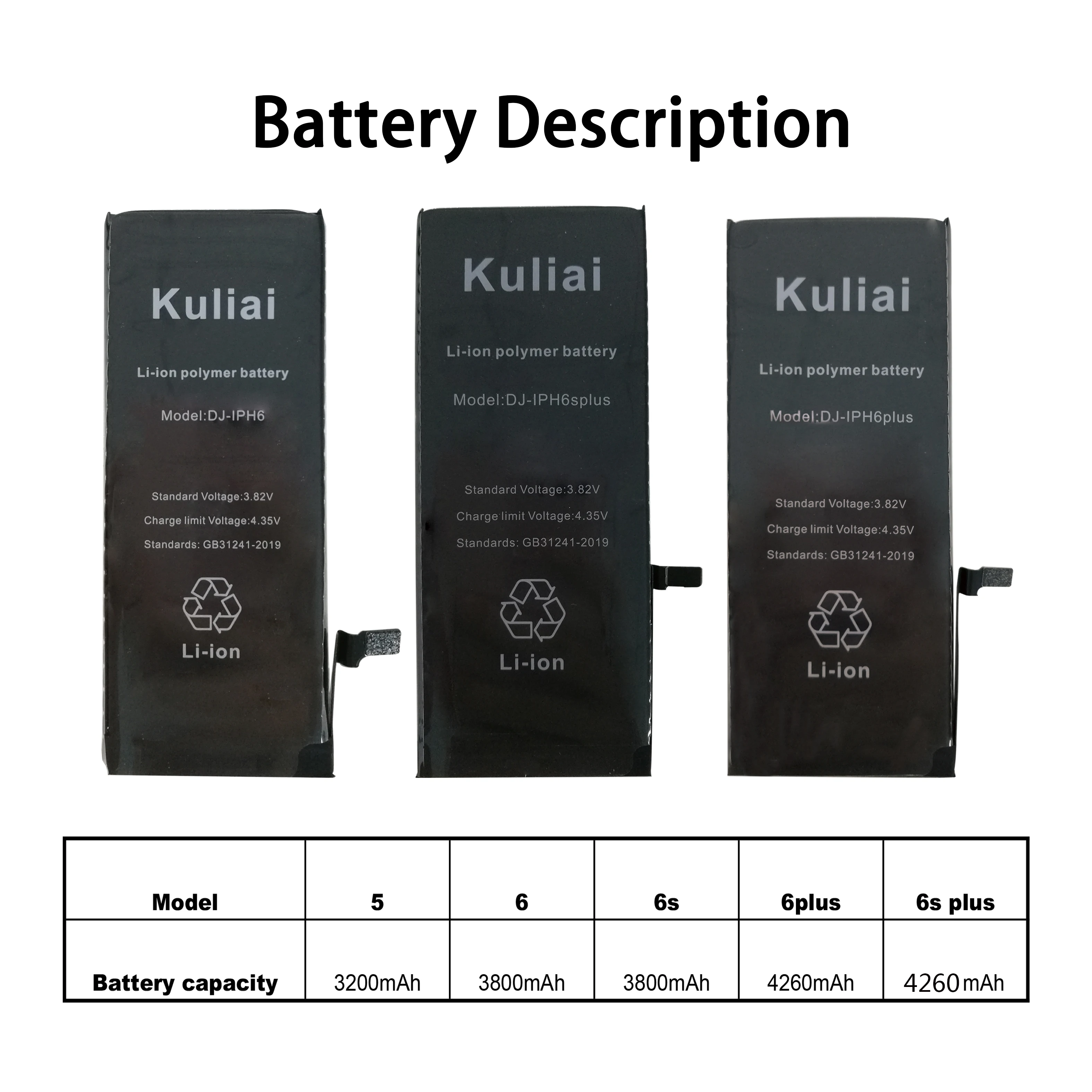 Оригинальная батарея для мобильного телефона Kuliai iPhone 5 6 6s Plus сменная большой емкости внутренняя