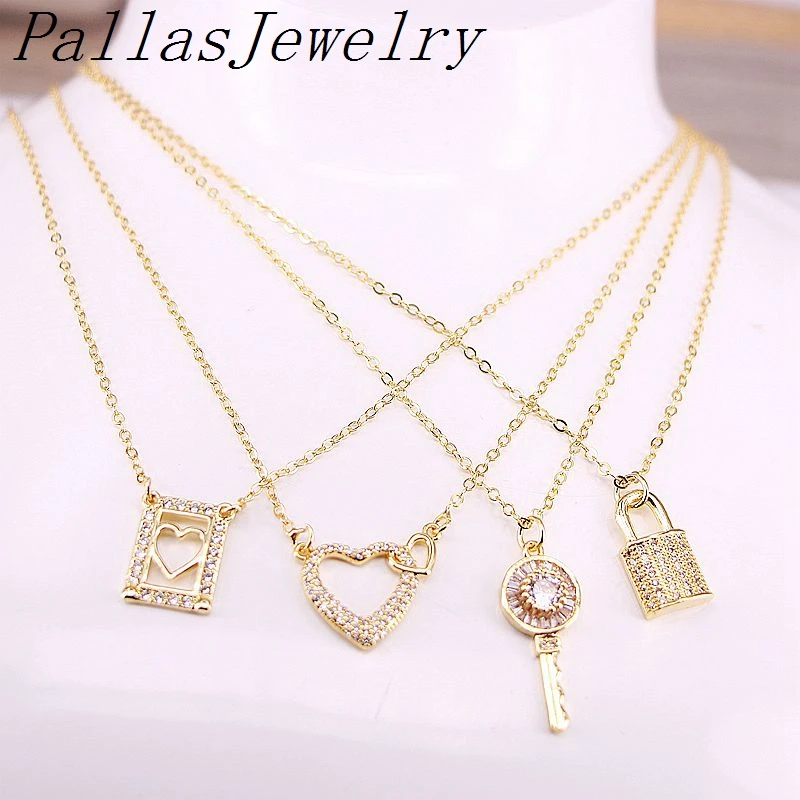 10Pcs Mix shape cz pendant charm new design gold plating necklace fashion jewelry wholesale | Украшения и аксессуары
