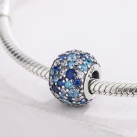 925 sterling silver round shape charm colorful zircon bead pendant charm bracelet diy jewelry making for pandora gift