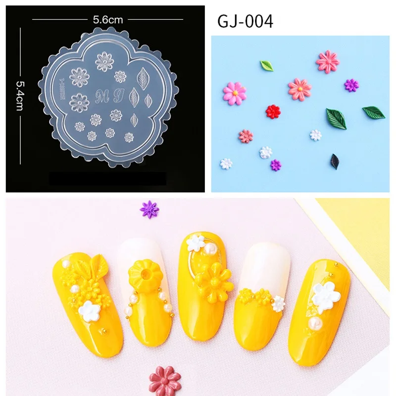 GJ004 Силиконовые шаблоны DIY 3D украшения для ногтей горный хрусталь 3D дизайн ногтей силиконовая форма листья цветок ромашка шаблон для ногтей форма - Цвет: GJ004